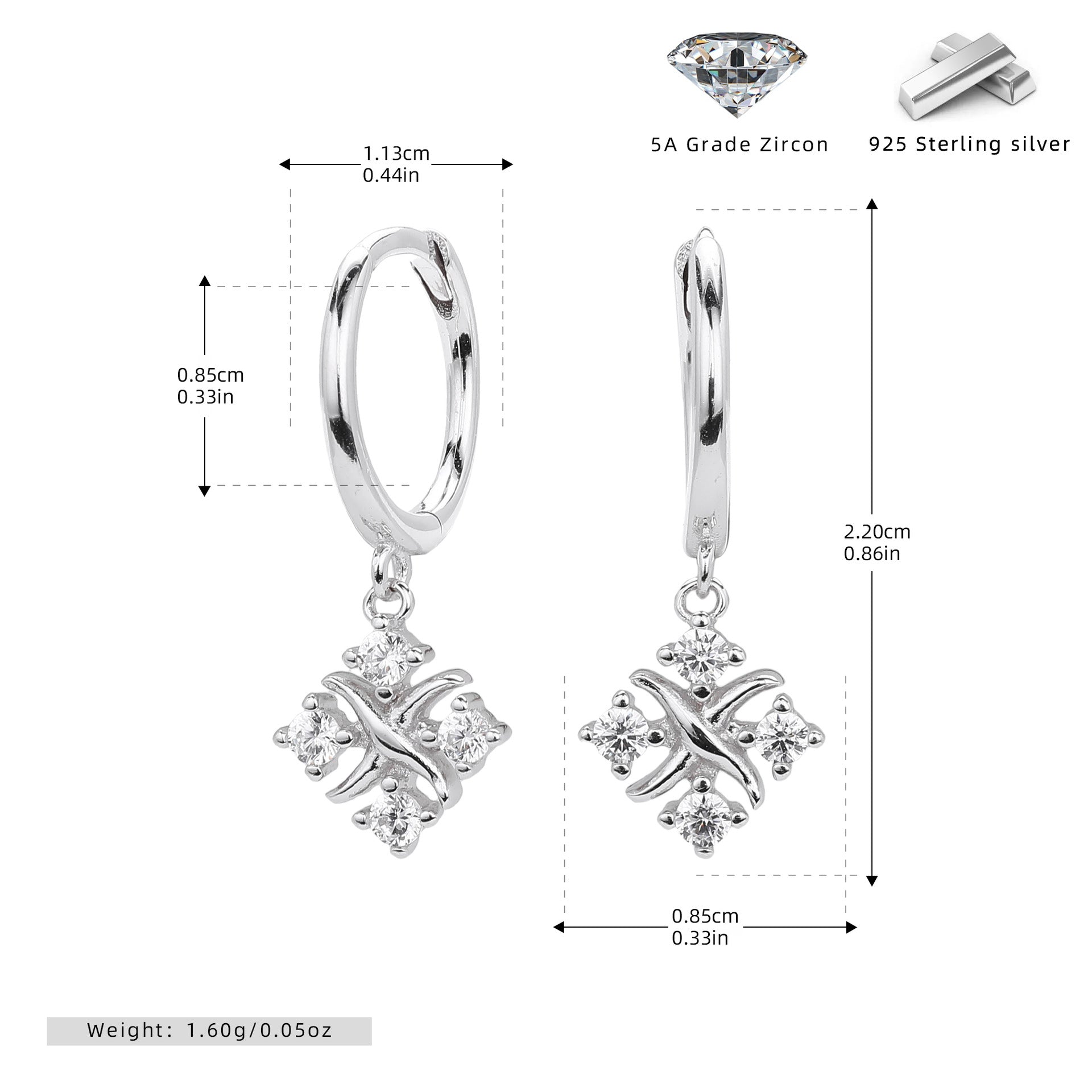 Damen Ohrhänger mit luxuriösem Zirkonanhänger aus hochwertigem 925 Sterlingsilber Shop Nory