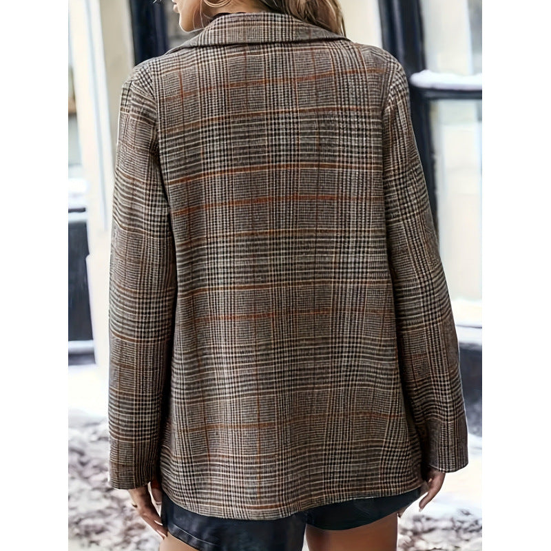 Lange Elegante Damenblazer Mit Karomuster Und Reverskragen | Perfekt Für Alle Jahreszeiten