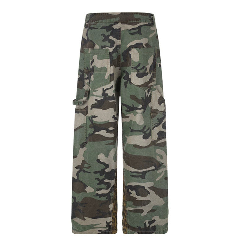 Damen weite Cargo-Hose mit Camouflage-Print und Leo-Kontrastbahnen Shop Nory