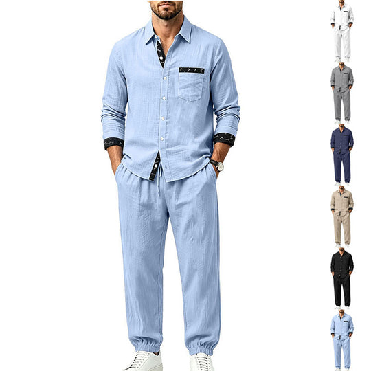 Herren Leichter Baumwoll-Loungewear-Zweiteiler mit Hemd und Kordel-Jogger Shop Nory
