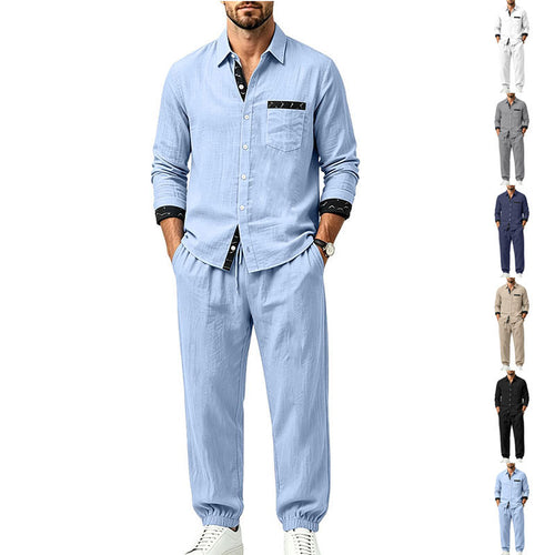 Herren Leichter Baumwoll-Loungewear-Zweiteiler mit Hemd und Kordel-Jogger Shop Nory