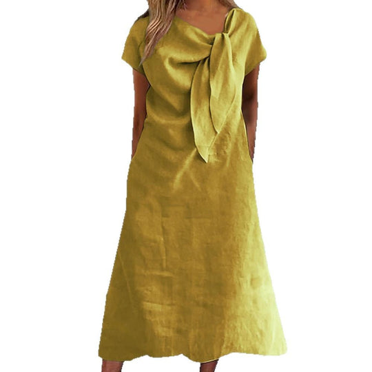 Damen Leinenkleid mit Schleifen-Detail Shopnory
