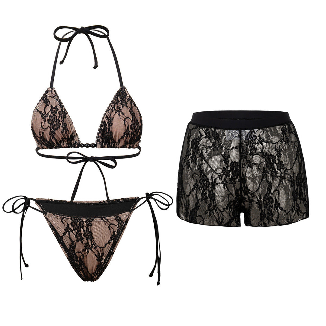 Damen Bikini-Set mit Spitzen-Besatz und figurbetontem Schnitt Shopnory