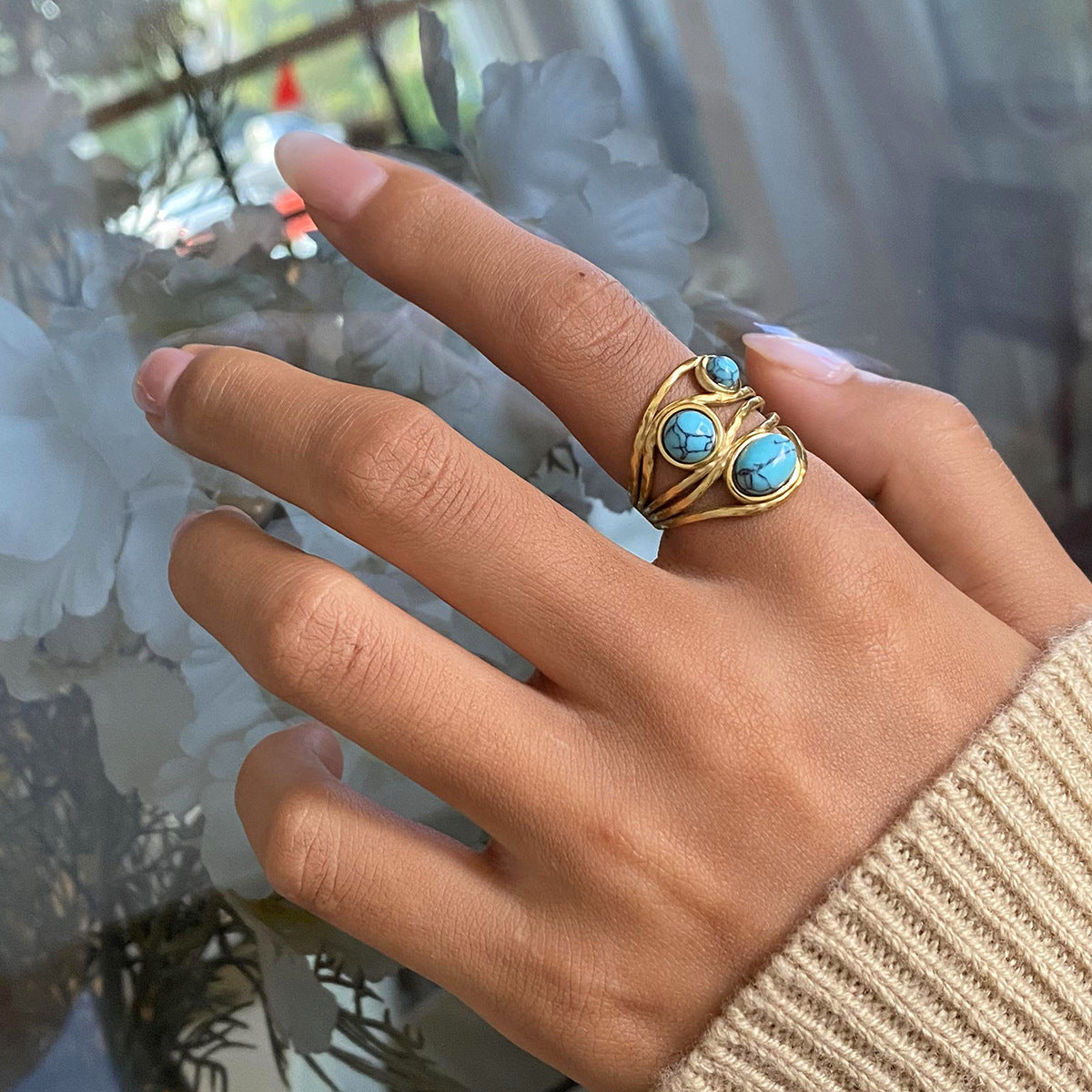 Damen Offener Ring mit einzigartigem floralen Design und hypoallergener Edelstahlverarbeitung Shop Nory