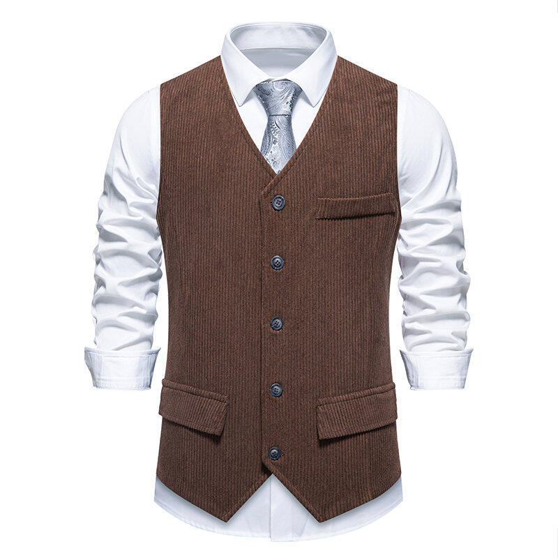 Herren elegante Anzugweste im klassischen Herringbone-Design mit praktischen Taschen