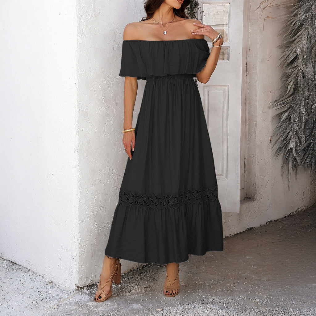 Damen Off-Shoulder Maxikleid mit Rüschendetails Shopnory