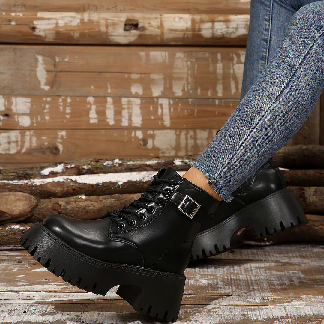 Damen Robuste Schnürstiefel mit Stylischem Profilsohle
