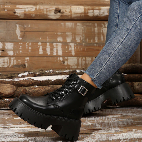Damen Robuste Schnürstiefel mit Stylischem Profilsohle