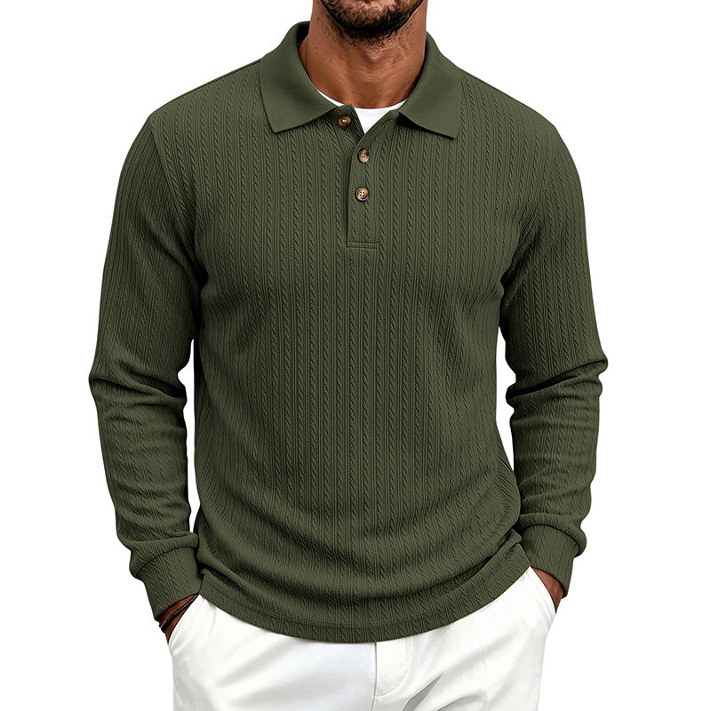 Herren Strukturiertes Langarm-Polo aus Feinstrick mit Zopfmuster und Knopfleiste Shop Nory