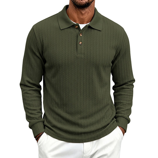 Herren Strukturiertes Langarm-Polo aus Feinstrick mit Zopfmuster und Knopfleiste Shop Nory