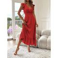Damen Maxikleid mit voluminösen Rüschenärmel und elegantem Bund