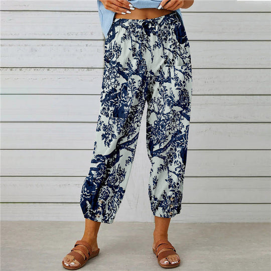 Damen Elegante Sommerhose mit floralem Muster und lockerem Schnitt