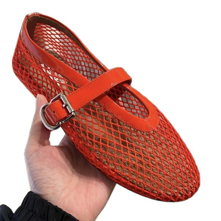 Damen Netz-Ballerinas mit elegantem Riemen und bequemer Sohle