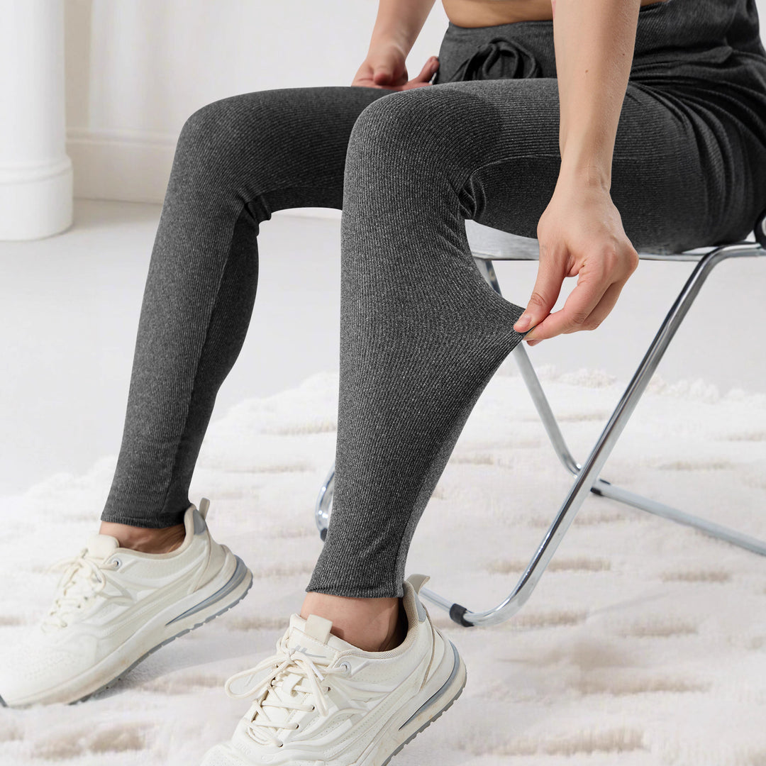 Damen Gerippte High-Waist Lounge-Leggings mit Kordelzug und figurformendem Bund Shopy Nory