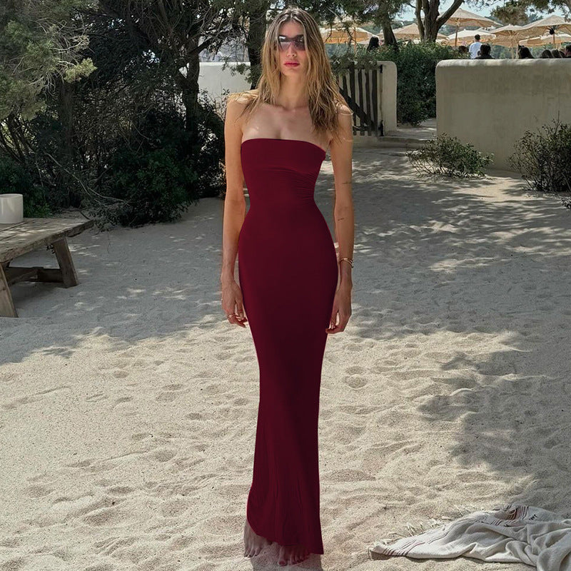 Damen Figurbetontes Maxikleid ohne Träger