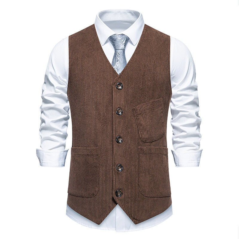 Herren elegante Cordweste mit praktischen Taschen und fein strukturiertem Design