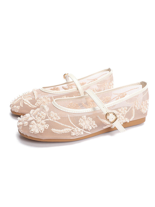 Damen Ballerinas mit floralem Stickereibesatz