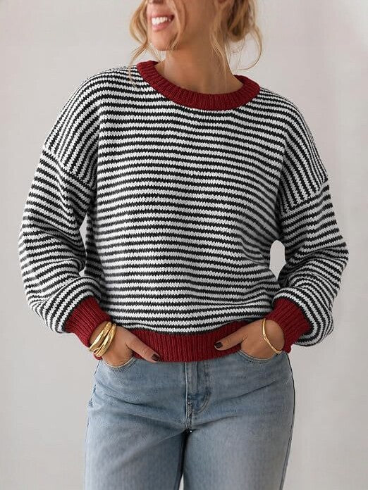Damen Gestreifter Rippstrick-Pullover mit Kontrast-Bündchen Shop Nory