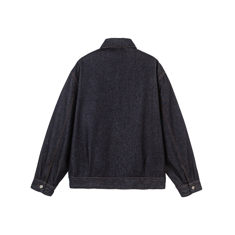 Herren Boxy-Denimjacke mit durchgehendem Reißverschluss, Brust-Reißverschlusstasche und Hemdkragen Shop Nory