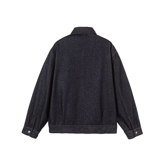 Herren Boxy-Denimjacke mit durchgehendem Reißverschluss, Brust-Reißverschlusstasche und Hemdkragen Shop Nory