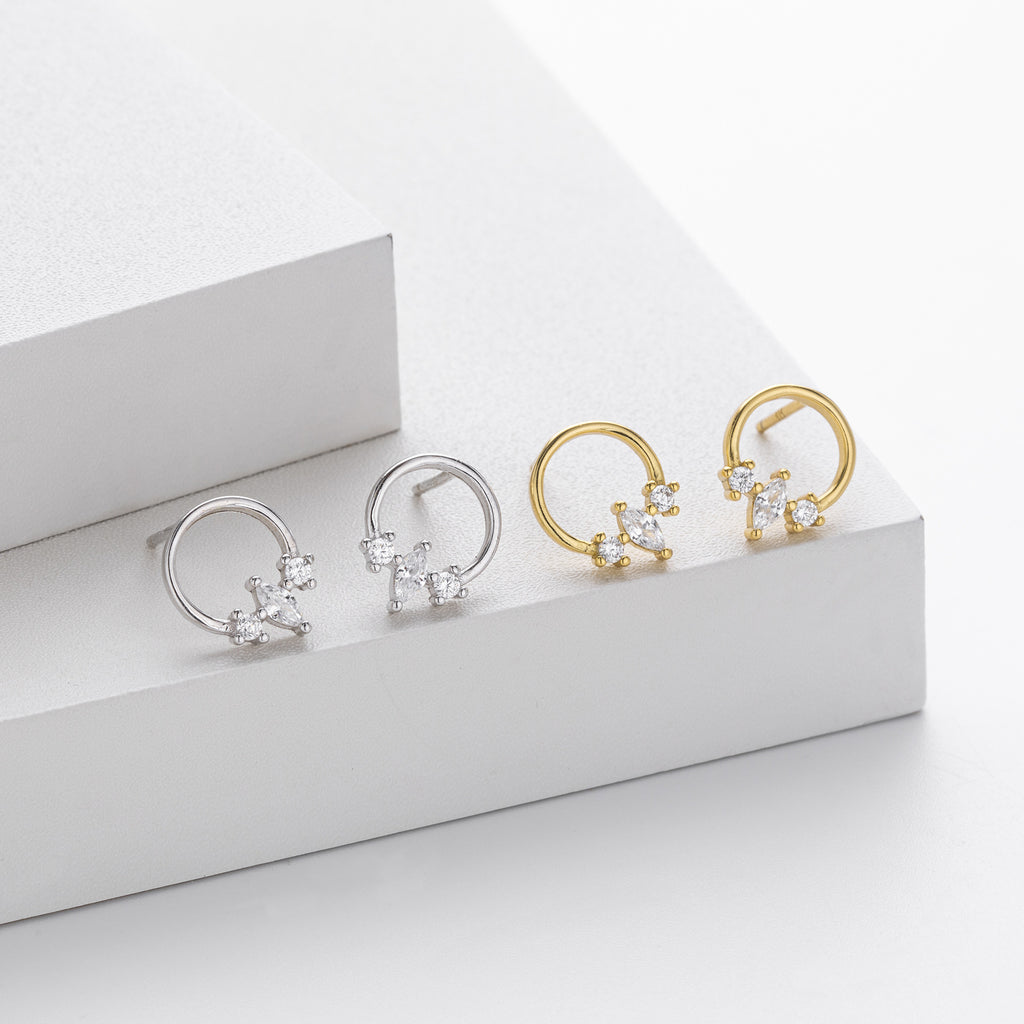 Damen Ohrstecker mit funkelnden, geschliffenen Zirkon-Akzenten aus hochwertigem 925 Sterling Silber Shop Nory