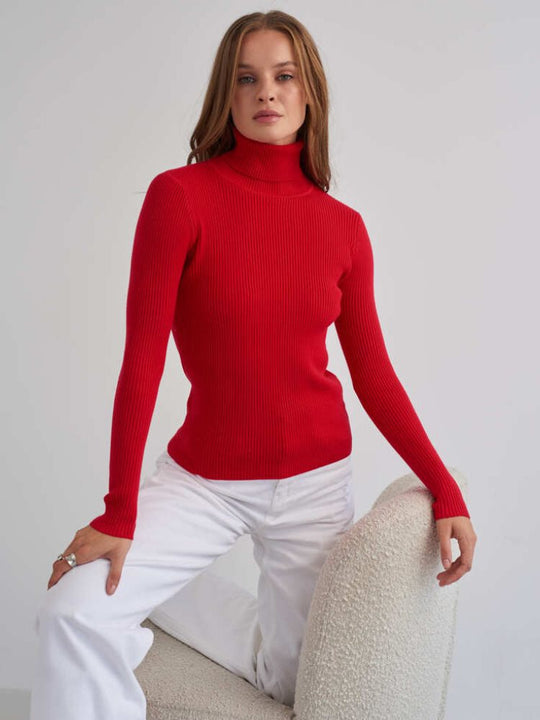 Damen Figurbetonter Rippstrick-Rollkragenpullover Shop Nory
