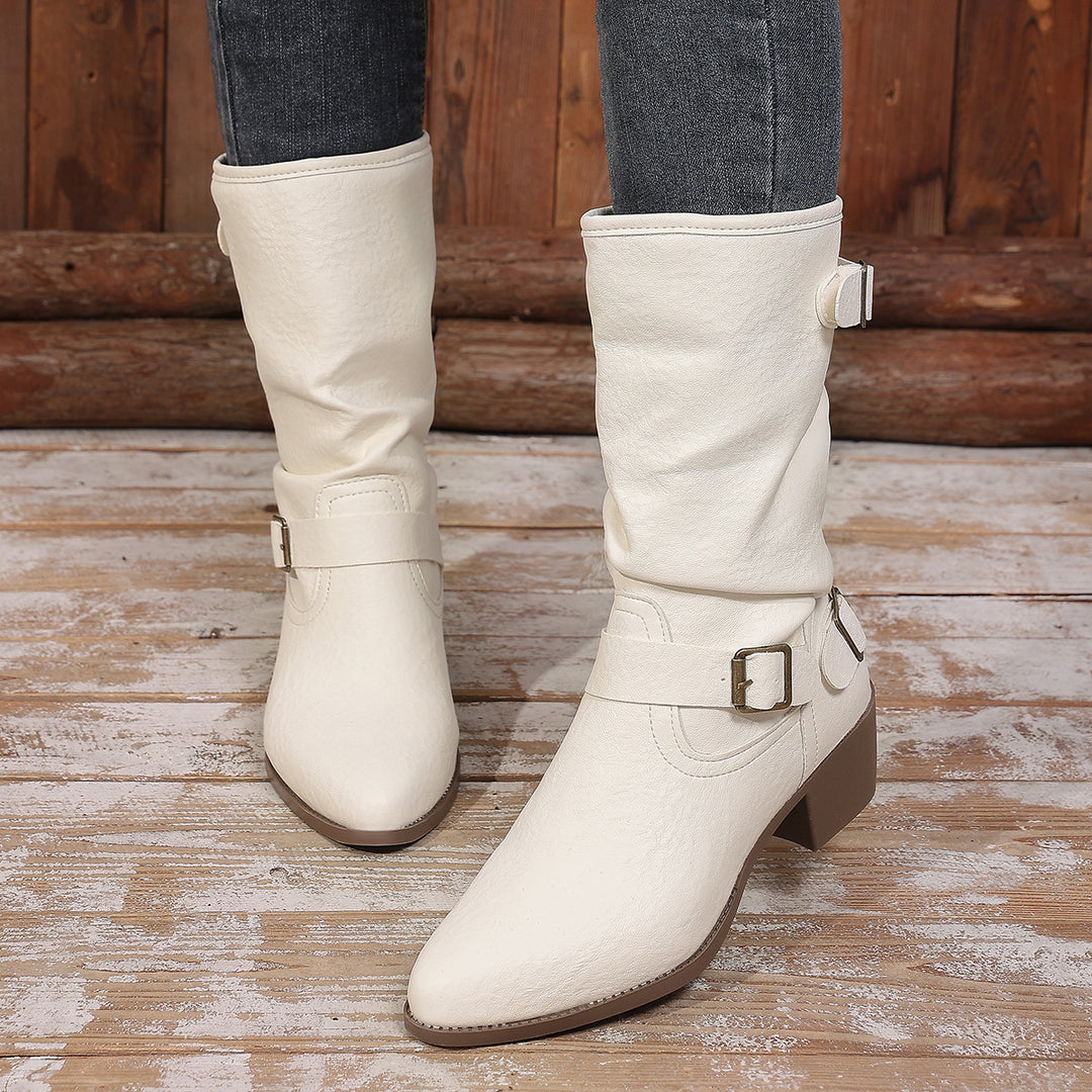 Damen Stiefeletten mit mittelhohem Blockabsatz und lässigem Slouch-Schaft Shop Nory
