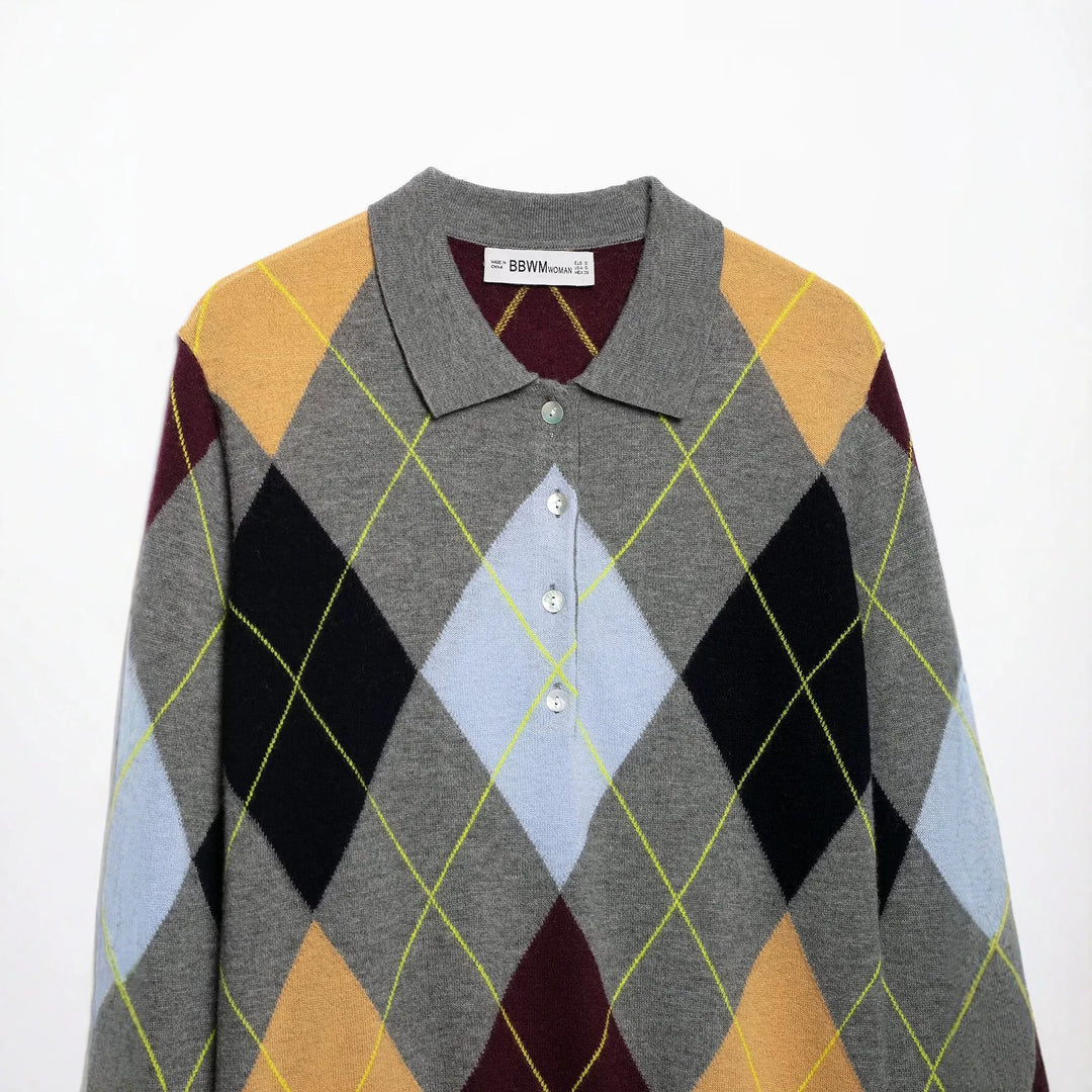 Damen Pullover mit Polokragen und Argyle‑Jacquardmuster Shop Nory