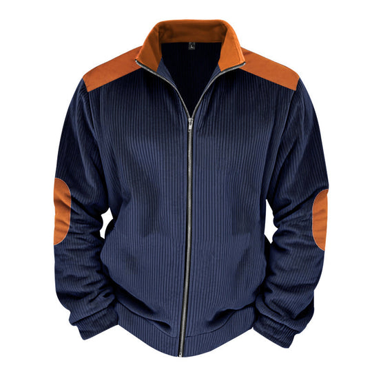 Herren Sportliche Zip-Jacke mit Rippenstruktur und Kontrastärmel