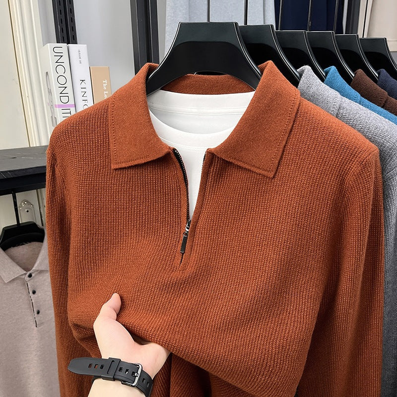 Herren Feinstrick-Halbzipp-Polo mit Hemdkragen und feiner Rippenstruktur Shop Nory