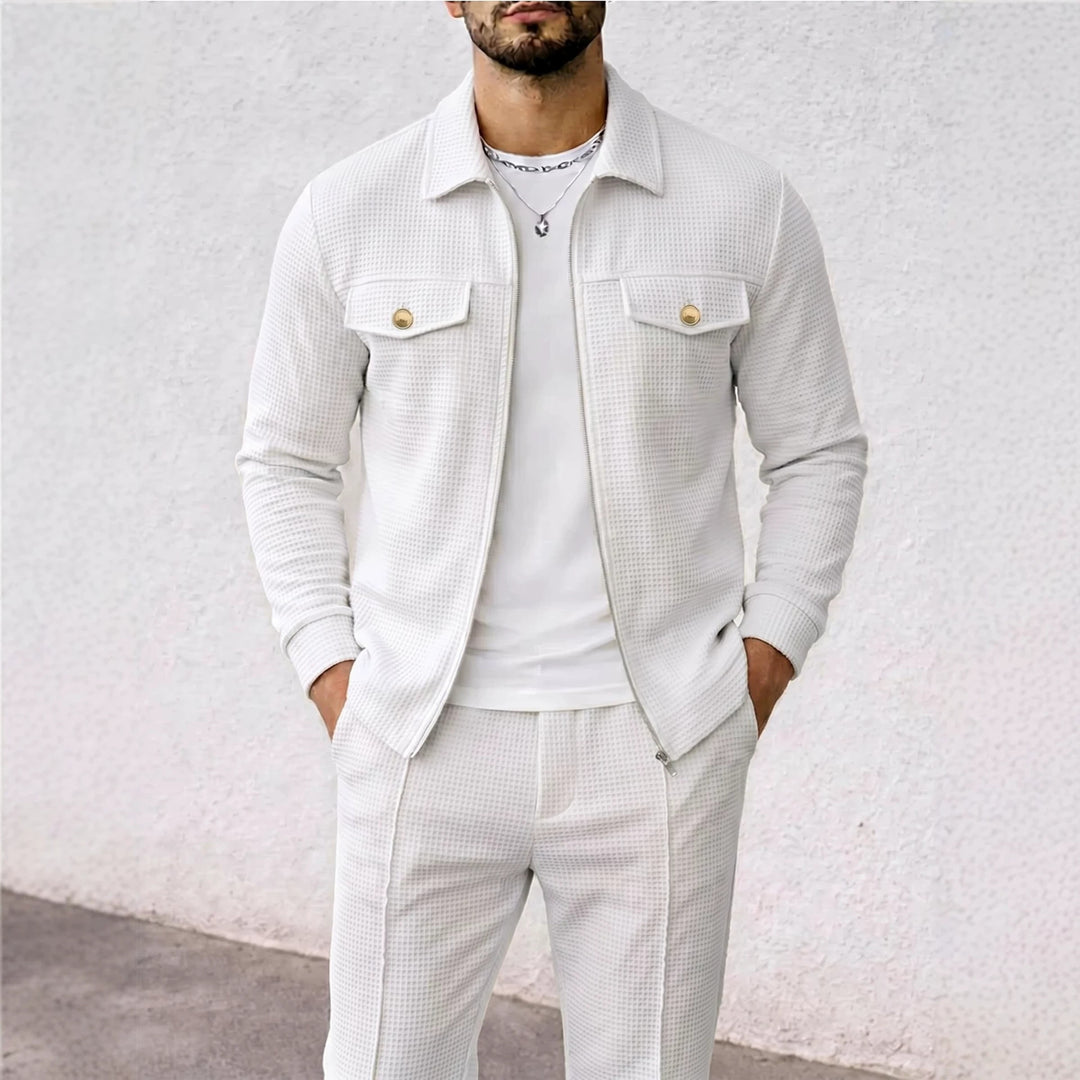 Herren strukturierte Overshirt-Jacke mit Waffelstruktur, Pattentaschen und verdecktem Reißverschluss Shop Nory
