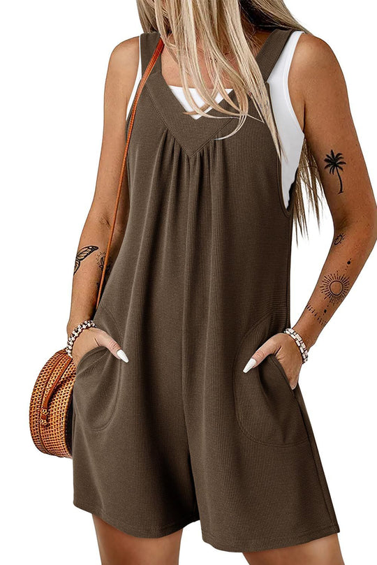 Damen Ärmelloser Waffel-Shorts-Overall mit V‑Ausschnitt und Eingrifftaschen Shop Nory
