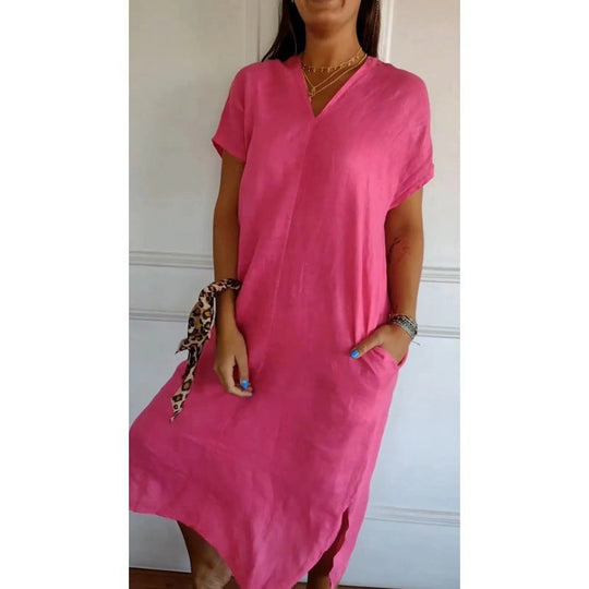 Damen Lässiges V-Ausschnitt Kleid mit praktischen Taschen und oversize Schnitt Shopnory