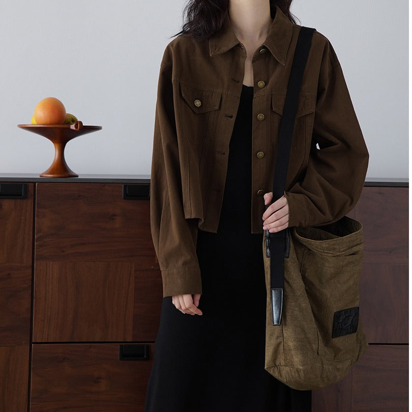Damen Modische Oversized-Jacke mit Knöpfen und praktischen Taschen Shop Nory