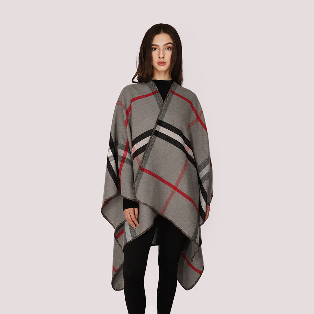 Damen Karierter Wollmix‑Poncho im Oversize‑Cape‑Schnitt mit Zierstichkante Shop Nory