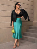 Damen Satin Rock mit schwingendem Saum und elegantem Schnitt