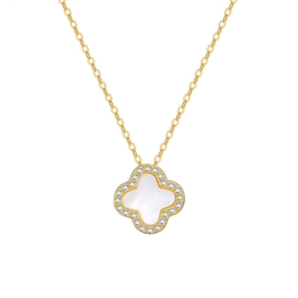 Damen elegante Halskette mit filigranem Blütenanhänger und funkelnden Zirkonia Shop Nory