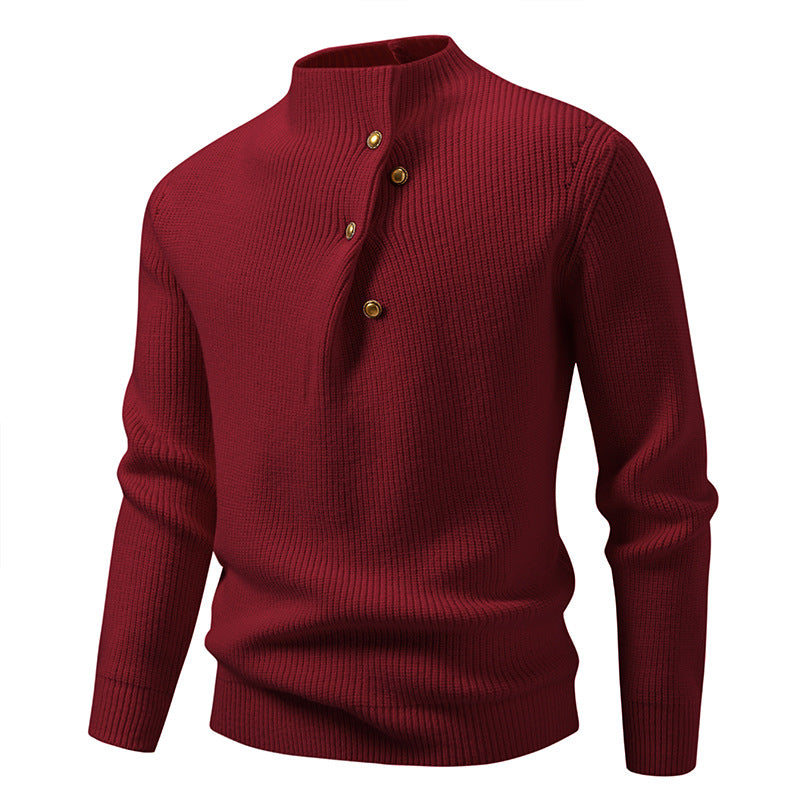 Herren Feinstrick-Pullover mit asymmetrischer Knopfleiste und Stehkragen Shop Nory