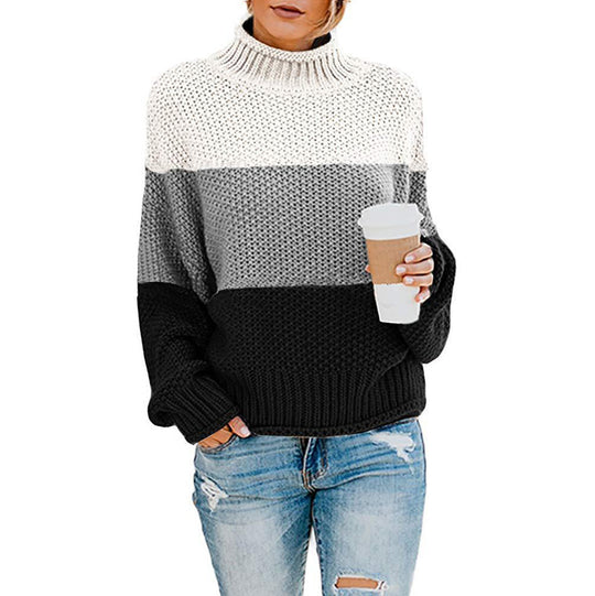 Damen grobstrick Rollkragenpullover mit Oversize-Schnitt und Blockstreifen-Optik Shop Nory