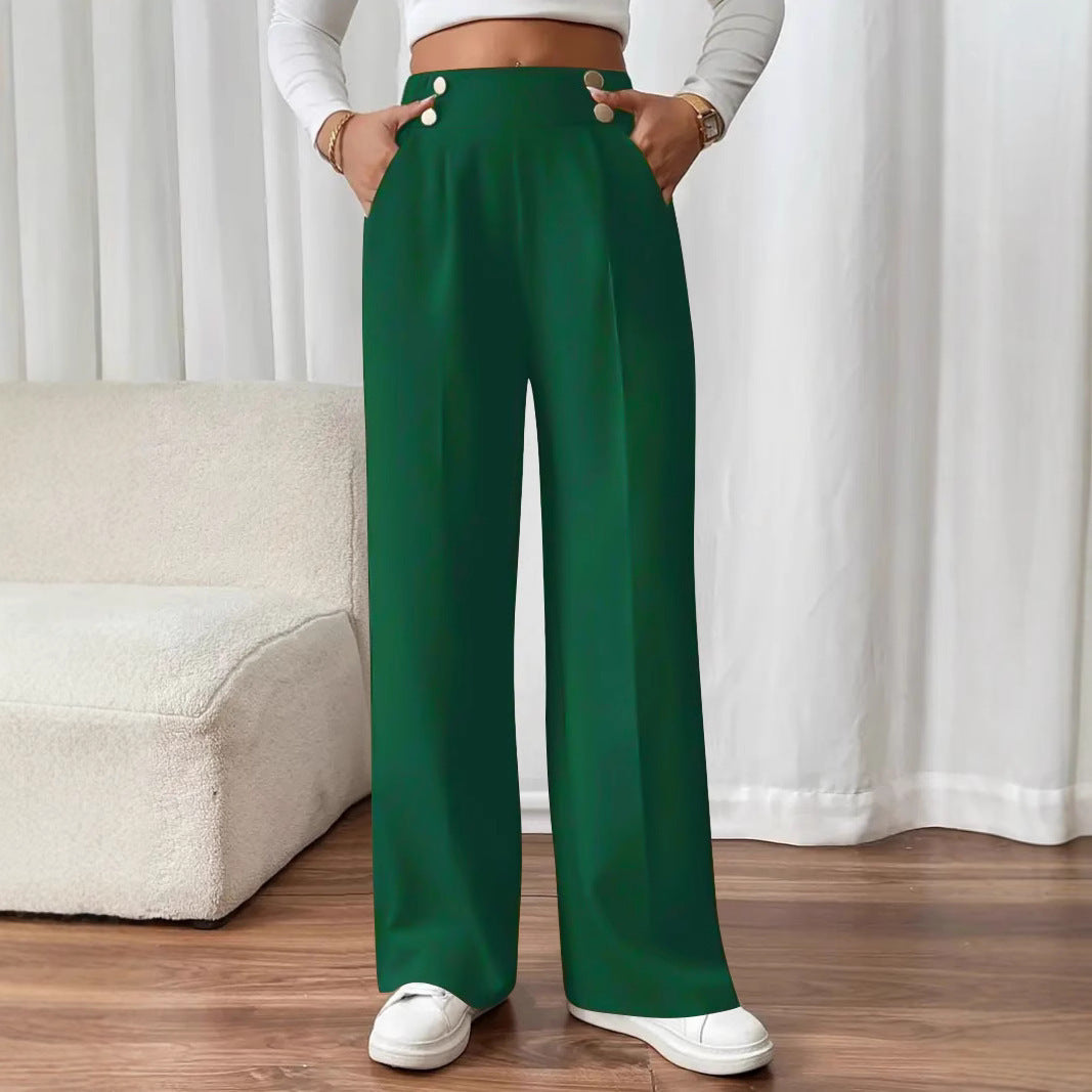 Damen Hochtaillierte Palazzo-Hose mit Zierknopfleiste, Bügelfalte und Eingrifftaschen Shop Nory