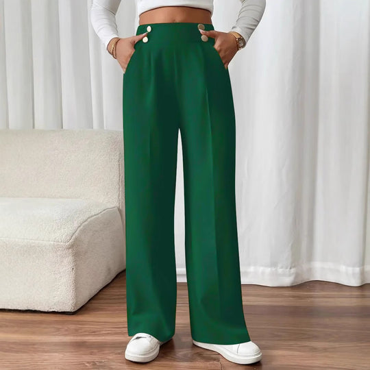 Damen Hochtaillierte Palazzo-Hose mit Zierknopfleiste, Bügelfalte und Eingrifftaschen Shop Nory