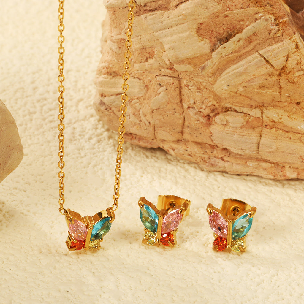 Damen Schmuckset mit funkelndem Schmetterlingsdesign aus Edelstahl und Zirkonia Shop Nory