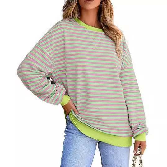 Damen Lässiger Sweater mit Breiten Streifen
