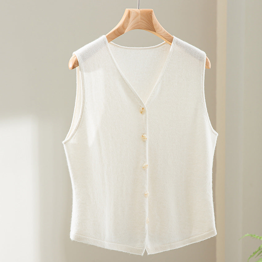 Damen weiche Feinstrick-Weste mit V-Ausschnitt und durchgehender Knopfleiste Shop Nory