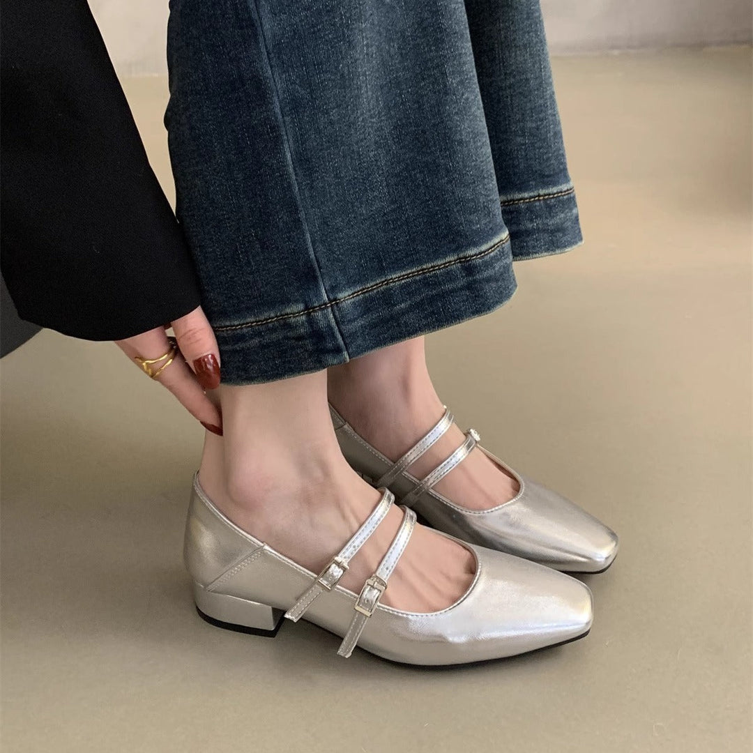 Damen elegante Mary Jane Ballerinas mit modischem Doppelriemen und komfortablem Fußbett