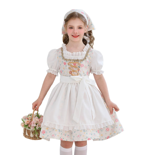 Damen nan traditionelles Dirndlkleid für Mädchen mit bestickter Schürze, Rüschenkragen und passendem Kopftuch Shop Nory