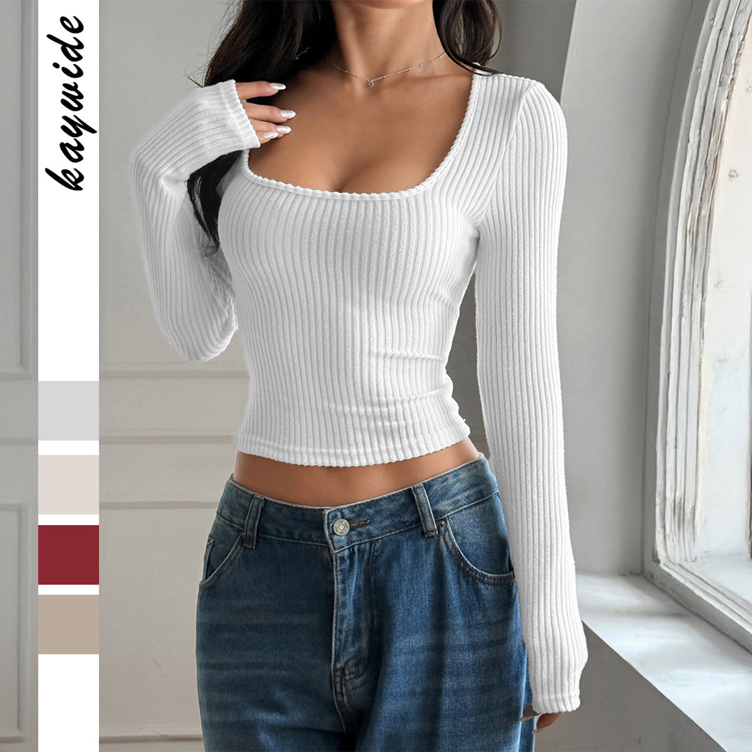 Damen nan tailliertes Rippstrick-Longsleeve mit tiefem quadratischem Ausschnitt und formendem Shaping-Effekt Shop Nory