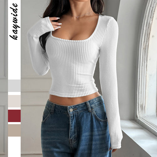 Damen nan tailliertes Rippstrick-Longsleeve mit tiefem quadratischem Ausschnitt und formendem Shaping-Effekt Shop Nory