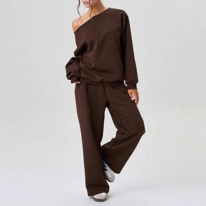 Damen nan legeres Lounge-Set mit einseitigem Schulterdetail und weiter Jogginghose Shop Nory