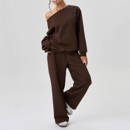 Damen nan legeres Lounge-Set mit einseitigem Schulterdetail und weiter Jogginghose Shop Nory
